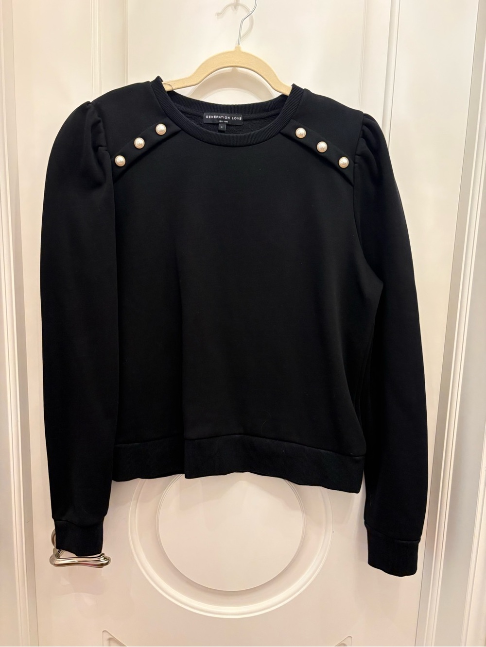 Generation Love Black Pearl-Accent Puff-Sleeve Sweatshirt